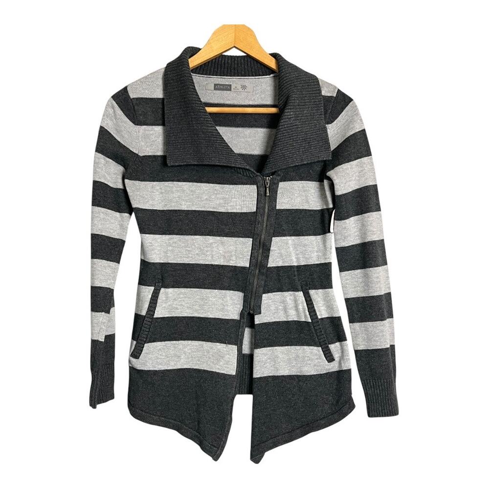 Athleta XS Sweater Full Zip Striped knit Jacket Athleisure